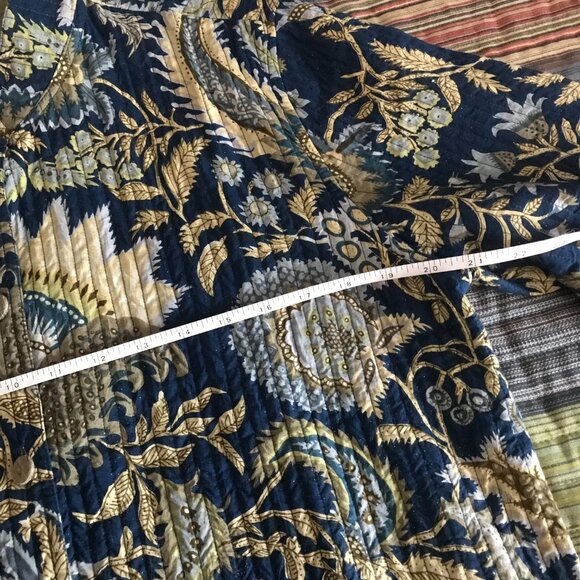 Blue Quilted Cotton Jacket with Peacock and Flower Pattern - Picture 2 of 3